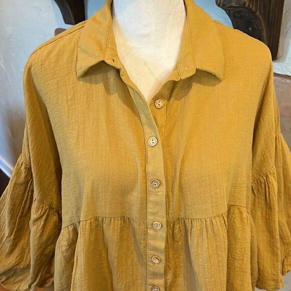 ARKITECT Cala de la Cruz Mustard Cotton Blouse, L! - Picture 2 of 8